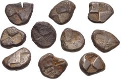 Large Lots GREEK. Asia Minor. Lot of ten (10) AR Drachms of Paphlagonia, Sinope. All coins: Head of eagle / Quadripartite incuse square, opposing quarters filled or stippled. Fine or slightly better, 