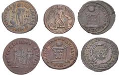 Large Lots ROMAN. Imperial. Lot of six (6) bronze issues. Includes: Maximianus. Æ Radiate Fraction // Licinius I. Æ Follis // Licinius II. Æ Follis // Constanntine I. Æ Follis // City Commemorative. Æ