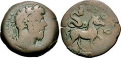 Roman Provincial EGYPT, Alexandria. Marcus Aurelius. AD 161-180. Æ Drachm (30.5mm, 19.93 g, 12h). Dated RY 9 (AD 168/169). Laureate, draped, and cuirassed bust right / Serapis-Agathodaimon on horsebac