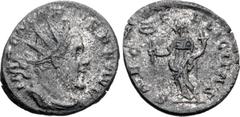Roman Imperial Marius. Romano-Gallic Emperor, AD 269. AR Antoninianus (17.5mm, 2.88 g, 6h). Treveri (Trier) mint. 2nd emission, circa mid AD 269. Radiate, draped, and cuirassed bust right / Felicitas 