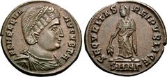 Roman Imperial Helena. Augusta, AD 324-328/30. Æ Follis (18.5mm, 3.08 g, 12h). Nicomedia mint, 3rd officina. Struck AD 328-329. Diademed and mantled bust right, wearing necklace / Securitas standing l