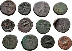 Large Lots CENTRAL ASIAN. Ancient India. Lot of fourteen (14) Kushan Æ Tetradrachms. Includes: various types and rulers. Average Fine. LOT SOLD AS IS, NO RETURNS. Fourteen (14) coins in lot.