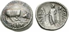 CELTIC, Britain. Atrebates & Regni. Verica. Circa AD 10-40. AR Unit (1.05 g, 6h). Southern mint. Bull butting right; VERICA above, REX in exergue / Male standing left, holding branch in right hand; to