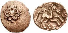 CELTIC, Britain. Trinovantes & Catuvellauni. Addedomaros. Circa 40-30 BC. AV Quarter Stater (1.36 g). First coinage. Floral design with pellet-in-annulet in center and pellets between petals / Celtici