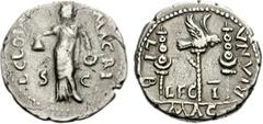 Clodius Macer. Usurper, AD 68. AR Denarius (3.41 g, 6h). Carthage mint. L CLODI MAC-RI, S C across field, Libertas standing facing, head left, holding pileus in right hand and patera in left / MAC-RIA