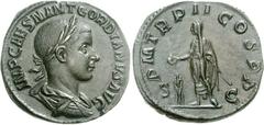 Gordian III. AD 238-244. Æ Sestertius (18.66 g, 12h). Rome mint, 6th officina. 3rd emission, AD 239. IMP CAES M ANT GORDIANVS AVG, laureate, draped, and cuirassed bust right / P M TR P II COS P P, S C