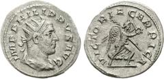 Philip I. AD 244-249. AR Antoninianus (4.39 g, 12h). Commemorating victory over the Carpi. Rome mint. Special emission in AD 247. IMP PHILIPPVS AVG, radiate, draped, and cuirassed bust right / VICTORI