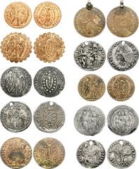 INDIA, AFRICA, or ARABIA, Local Issues. 19th-20th centuries. AR and AV “Ducats”. Imitating Venice. Uncertain mint. All coins: St. Mark standing right, holding Gospels and presenting flag to Doge kneel