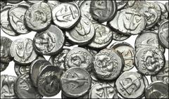 GREEK. Northern Greece. AR Drachms of Thrace, Apollonia Pontika. All coins: Mid-late 4th century BC. Facing gorgoneion; spiral ornament below / Upright anchor; A and crayfish flanking; all in circular