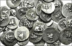 GREEK. Islands off Asia Minor. AR of Rhodos, Rhodes. All coins: AR Hemidrachm. ‘Plinthophoric’ coinage. Includes: Radiate head of Helios facing slightly right / Rose with bud to right or left (48). //