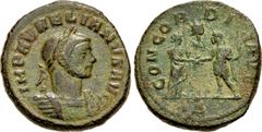 Roman Imperial Aurelian. AD 270-275. Æ Sestertius or As (24mm, 9.62 g, 6h). Rome mint, 4th officina. 11th emission, AD 275. Laureate and cuirassed bust right / Severina and Aurelian standing vis-à-vis