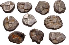 Large Lots GREEK. Asia Minor. Lot of ten (10) AR Drachms of Paphlagonia, Sinope. All coins: Head of eagle / Quadripartite incuse square, opposing quarters filled or stippled. Fine or slightly better, 
