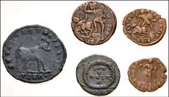 Large Lots ROMAN. Imperial. Lot of five (5) bronze issues. Includes: Constantius Gallus (2) // Julian II (2) // Jovian. Fine or slightly better. LOT SOLD AS IS, NO RETURNS. Five (5) coins in lot.