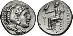 Greek KINGS of MACEDON. Alexander III 'the Great'. 336-323 BC. AR Drachm (15.5mm, 4.27 g, 12h). Lampsakos mint. Struck under Kalas or Demarchos, circa 328/5-323 BC. Head of Herakles right, wearing lio
