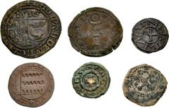 Large Lots MIXED. Eary Medieval–World. Lot of six (6) lead and bronze issues. Includes: EARLY MEDIEVAL: Axum. Æ with central gilt inlay // WORLD: Austria, Salzburg. Leonard von Keutschach. Æ Batzen //