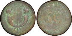 Roman Imperial Tiberius & Germanicus Gemellus. AD 19-37/8 and 19-23/4, respectively. Æ Sestertius (35mm, 26.39 g, 12h). Rome mint. Struck under Tiberius, AD 22-23. Crossed cornucopias, each surmounted