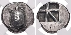 Greek ISLANDS off ATTICA, Aegina. Circa 456/45-431 BC. AR Stater (20mm, 12.28 g, 11h). Land tortoise with segmented shell / Large square incuse with heavy skew pattern. Meadows, Aegina, Group IIIb; Mi
