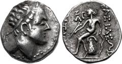 Greek SELEUKID EMPIRE. Antiochos IV Epiphanes. 175-164 BC. AR Drachm (15mm, 4.13 g, 12h). ø mint, in Northern Media or Hyrkania. Diademed head right / Apollo, testing arrow and placing hand on grounde