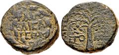 Greek JUDAEA, Herodians. Herod III Antipas. 4 BCE-39 CE. Æ Unit (22.5mm, 14.73 g, 12h). Struck for Roman Emperor Gaius (Caligula). Tiberias mint. Dated RY 43 (39/40 CE). Legend within wreath / Palm tr