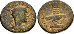 Roman Provincial JUDAEA, Aelia Capitolina (Jerusalem). Herennius Etruscus. As Caesar, 249-251 CE. Æ (26mm, 12.41 g, 12h). Radiate, draped, and cuirassed bust right / Top of legionary aquila right; vex