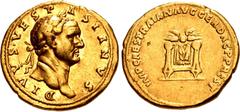 Roman Imperial Trajan. AD 98-117. AV Aureus (19.5mm, 7.33 g, 7h). Restitution issue of Divus Vespasian. Rome mint. Struck circa AD 107 or 112/113. DIVVS • VESPASIANVS •, laureate head of Vespasian rig