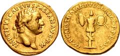 Roman Imperial Trajan. AD 98-117. AV Aureus (19mm, 7.15 g, 6h). Restitution issue of Titus. Rome mint. Struck circa AD 107 or 112/113. IMP • TITVS CAES VESPASIAN AVG • P M, laureate head of Titus righ