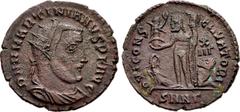 Roman Imperial Martinian. Usurper, AD 324. Æ Follis (20.5mm, 2.56 g, 11h). Nicomedia mint, 3rd officina. D N M MARTINIANVS P F AVG, radiate, draped, and cuirassed bust right / IOVI CONS ERVATORI, Jupi