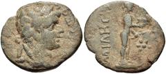 IONIA, Miletus. Uncertain. 1st-early 2nd centuries AD. Æ 19mm (3.15 g, 6h). Laureate head right / Cult statue of Apollo Didymaeus standing right, holding stag and bow; star to right. Cf. RPC p. 449, 3