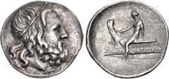 Greek KINGS of MACEDON. temp. Antigonos II Gonatas – Demetrios II Aitolikos. 246/5-229 BC. AR Tetradrachm (34mm, 16.95 g, 1h). Amphipolis or Pella mint. Head of Poseidon right, wearing wreath of marin