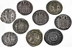 Large Lots ROMAN. Imperial. Lot of nine (9) Æ Folles. Includes: Licinius I // Constantine I (7) // Crispus. Fine to Good VF, some silvering, the Licinius chipped. LOT SOLD AS IS, NO RETURNS. Nine (9) 