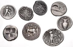 Large Lots GREEK. Miscellaneous. Lot of eight (8) silver issues. Includes: MOESIA, Istros. AR Drachm // THRACE, Byzantion. AR Siglos // ILLYRIA, Dyrrachaion. AR Drachm // EPEIROS, Federal coinage. AR 