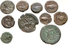 Large Lots ROMAN. Provincial. Lot of ten (10) bronze issues of Alexandria. Includes: Claudius. Æ Diobol. RY 2 (2) // Æ Obol. RY 2 // Æ Obol. RY 10 (2) // Agrippina Junior. Æ Diobol. RY 12 // Hadrian. 