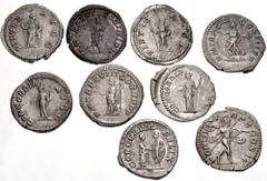 Large Lots ROMAN. Imperial. Lot of nine (9) AR Denarii of Caracalla and Plautilla. Includes: Caracalla (4) // Plautilla (5). Average VF. LOT SOLD AS IS, NO RETURNS. Nine (9) coins in lot.