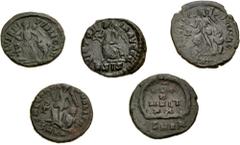 Large Lots ROMAN. Imperial. Lot of five (5) bronze issues of Theodosius I. Includes: various types. VF or better. LOT SOLD AS IS, NO RETURNS. Five (5) coins in lot.