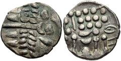 CELTIC, Britain. Durotriges. Uninscribed. Circa 65 BC-AD 45. BI Stater (20mm, 3.84 g, 8h). Durotrigan E, Abstract type. Devolved head of Apollo right / Disjointed horse left; pellets above, pellet bel