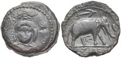 SELEUKID KINGS of SYRIA. Antiochos III ‘the Great’. 222-187 BC. Æ 18mm (5.41 g, 7h). Uncertain mint in Coele-Syria. Macedonian shield with gorgoneion on central boss / Elephant walking right; anchor a
