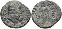 LYDIA, Hypaepa. Pseudo-autonomous issue. 2nd Century AD. Æ 16mm (3.15 g, 6h). Head of Herakles right / Asklepios standing facing, resting right hand on serpent-entwined staff set on ground. SNG von Au