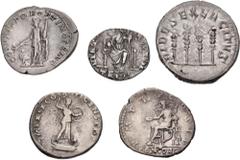 Large Lots ROMAN. Imperial. Lot of five (5) silver issues. Includes: Denarii (3) // Antoninianus // Siliqua. Fine to Near VF, the siliqua clipped. LOT SOLD AS IS, NO RETURNS. Five (5) coins in lot.
