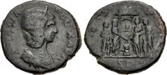Roman Imperial Julia Domna. Augusta, AD 193-217. Æ As (25mm, 8.04 g, 11h). Rome mint. Struck under Caracalla, circa AD 214. Diademed and draped bust right / Four Vestal Virgins sacrificing over altar 