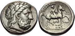 KINGS of MACEDON. Philip II. 359-336 BC. AR Tetradrachm (24mm, 14.17 g, 2h). Amphipolis mint. Struck under Kassander or Antipater, circa 323/2-315 BC. Laureate head of Zeus right / Youth on horseback 