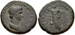 LYDIA, Hierocaesaraea. Nero. AD 54-68. Æ 19mm (5.37 g, 12h). Kapitonos, magistrate. Struck AD 54-59. Bare-headed and draped bust right / Artemis Persica standing facing, drawing arrow from quiver on s