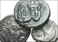 GREEK. Northern Greece. AR of Moesia, Thrace, and Macedon. Includes: THRACE, Apollonia Pontika. AR Drachm. Gorgoneion / Anchor; crayfish to right // MOESIA ISTROS, Istros. AR Drachm. Facing male heads