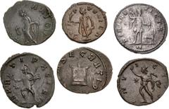 Large Lots ROMAN. Imperial. Lot of six (6) Antoniniani. Includes: Victorinus (1) // Claudius II (2) // Quintillus (1) // Tetricus I (1) // Tetricus II (1). About VF to VF. LOT SOLD AS IS, NO RETURNS. 