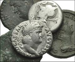 ROMAN. Mixed. Provincial, Republican, and Imperial. Includes: miscellaneous AR and Æ. PROVINCIAL: Nero // Faustina Junior // REPUBLICAN: Brockage Denarius // IMPERIAL: Nero Denarius. Average Fair to F