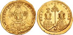 Byzantine Basil II Bulgaroktonos, with Constantine VIII. 976-1025. AV Histamenon Nomisma (24mm, 4.37 g, 6h). Constantinople mint. Struck circa 1005. Facing bust of Christ Pantokrator; rosette of seven