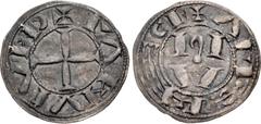 World FRANCE, Provincial. Albi (Viscounty). Anonymous. Late 12th-13th century. AR Denier (18mm, 0.89 g, 3h). In the name of Raymond IV, Count of Toulouse. + (blundered R)Λ(inverted M)VIV(ND), short cr