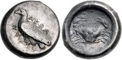 Greek SICILY, Akragas. Circa 485-480/78 BC. AR Didrachm (18mm, 8.70 g, 3h). Sea eagle standing left; AKRA-CAN around / Crab within incuse circle. Westermark, Coinage, Period I, Group III, 162 (O67/R10