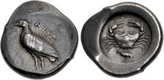 Greek SICILY, Akragas. Circa 485-480/78 BC. AR Didrachm (21mm, 8.81 g, 3h). Sea eagle standing left; AKRA to right / Crab; below, bird standing left; all within incuse circle. Westermark, Coinage, Per
