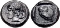 Greek DYNASTS of LYCIA. Kherei. Circa 410-390 BC. AR Stater (18.5mm, 7.46 g, 6h). Wehñte (Phellos) mint. Head of Aphrodite left, hair in band and tied in bun at the back; c/m: uncertain geometric desi