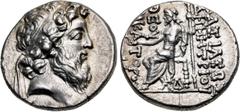 Greek SELEUKID EMPIRE. Demetrios II Nikator. Second reign, 129-125 BC. AR Drachm (16mm, 3.98 g, 1h). Antioch on the Orontes mint. Struck 129-128 BC. Diademed head right / [B]AΣIΛEΩΣ ΔHMHTPIOY ΘEOY [N]